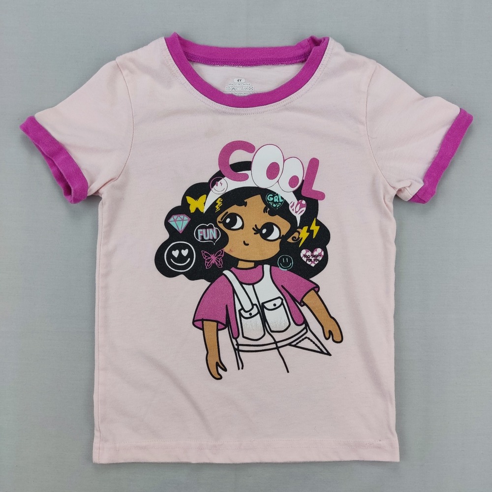 Unbranded T-Shirt Girls 4Y Pink Cool Girl Graphic Ringer Tee Short Sleeve